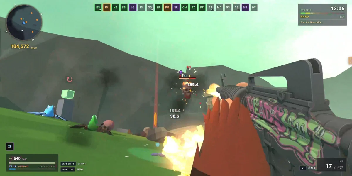 Ape-Squad-Kampf aus der Ego-Perspektive mit Schadensanzeigen, Upgrades und einem angepassten Gewehr